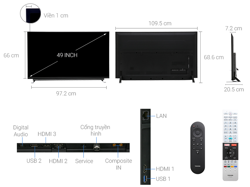 Thông số kỹ thuật Android Tivi Toshiba 4K 49 inch 49U7750