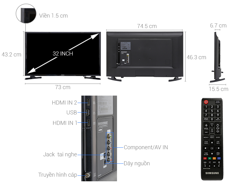 Thông số kỹ thuật Tivi Samsung 32 inch UA32J4003D