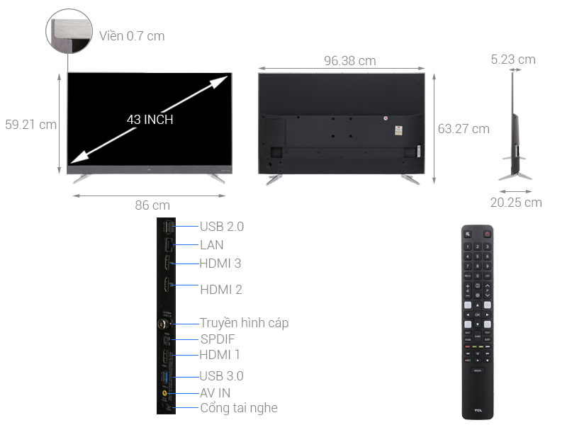 Thông số kỹ thuật Smart Tivi TCL 4K 43 inch L43C2L-UF