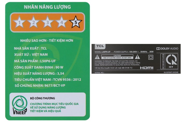 Smart Tivi TCL 4K 50 inch L50P6 Màu Đen