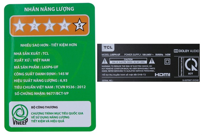 Smart Tivi TCL 4K 65 inch L65P6 Màu Đen