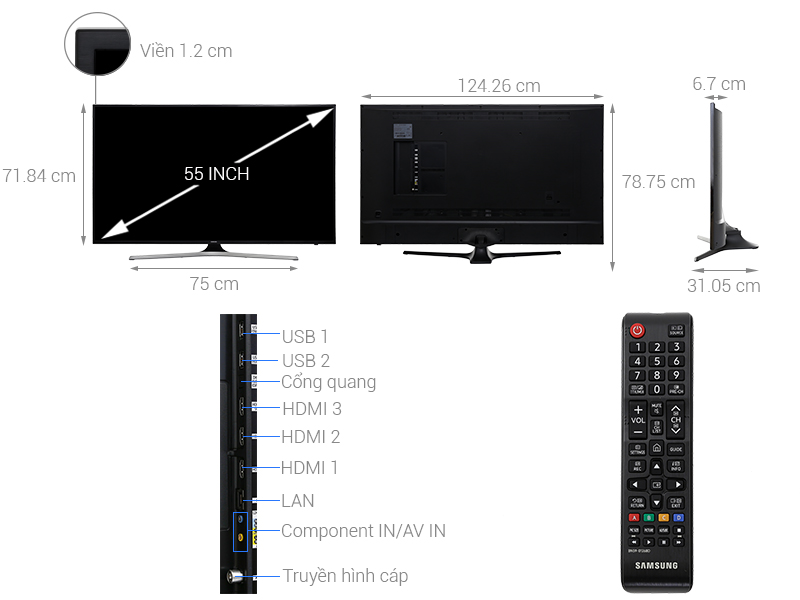 Thông số kỹ thuật Smart Tivi Samsung 4K 55 inch UA55MU6103