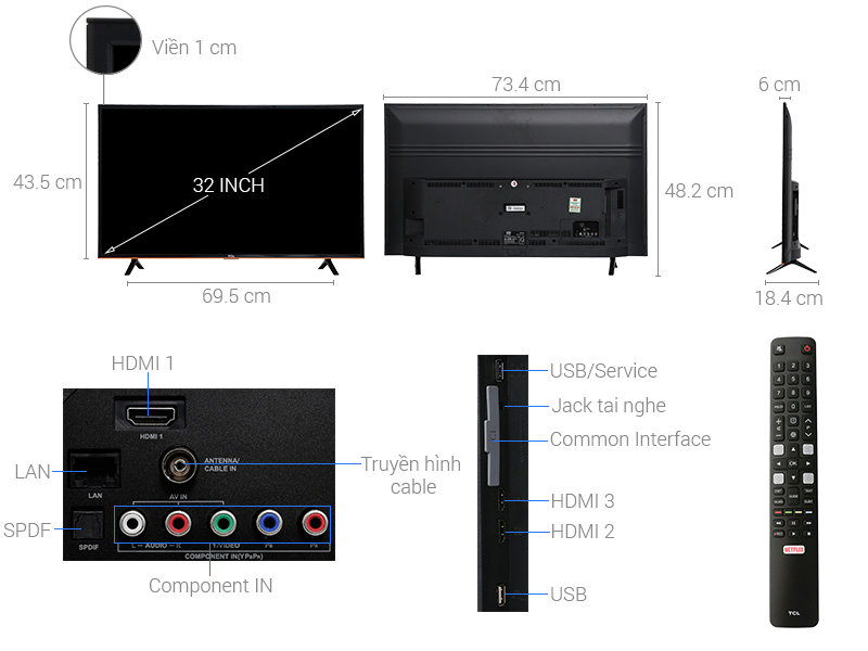 Thông số kỹ thuật Smart Tivi TCL 32 inch L32S62T