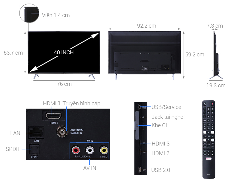 Thông số kỹ thuật Smart Tivi TCL 4K 40 inch L40P62-UF