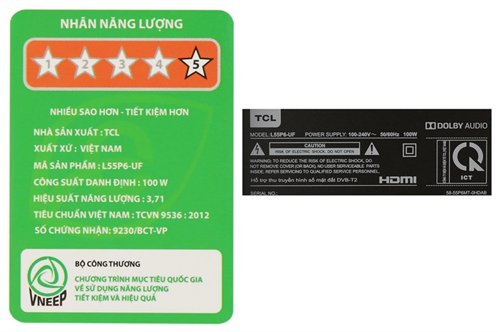 Smart Tivi TCL 4K 55 inch L55P6-UF Màu Đen