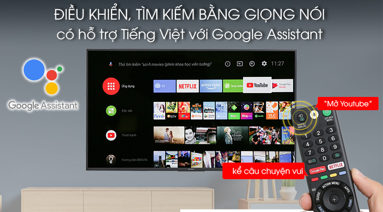 Hỗ trợ điều khiển, tìm kiếm bằng giọng nói bằng tiếng Việt trên Android Tivi Sony 43 inch KDL-43W800F Hỗ trợ điều khiển, tìm kiếm bằng giọng nói bằng tiếng Việt trên Android Tivi Sony 43 inch KDL-43W800F