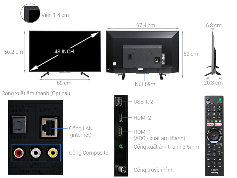 Thông số kỹ thuật Smart Tivi Sony 43 inch KDL-43W660F
