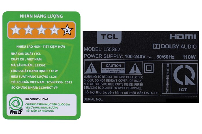 Smart Tivi TCL 55 inch L55S62 Màu Đen