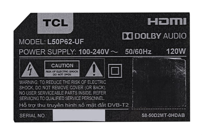 Smart Tivi TCL 4K 50 inch L50P62 Màu Đen