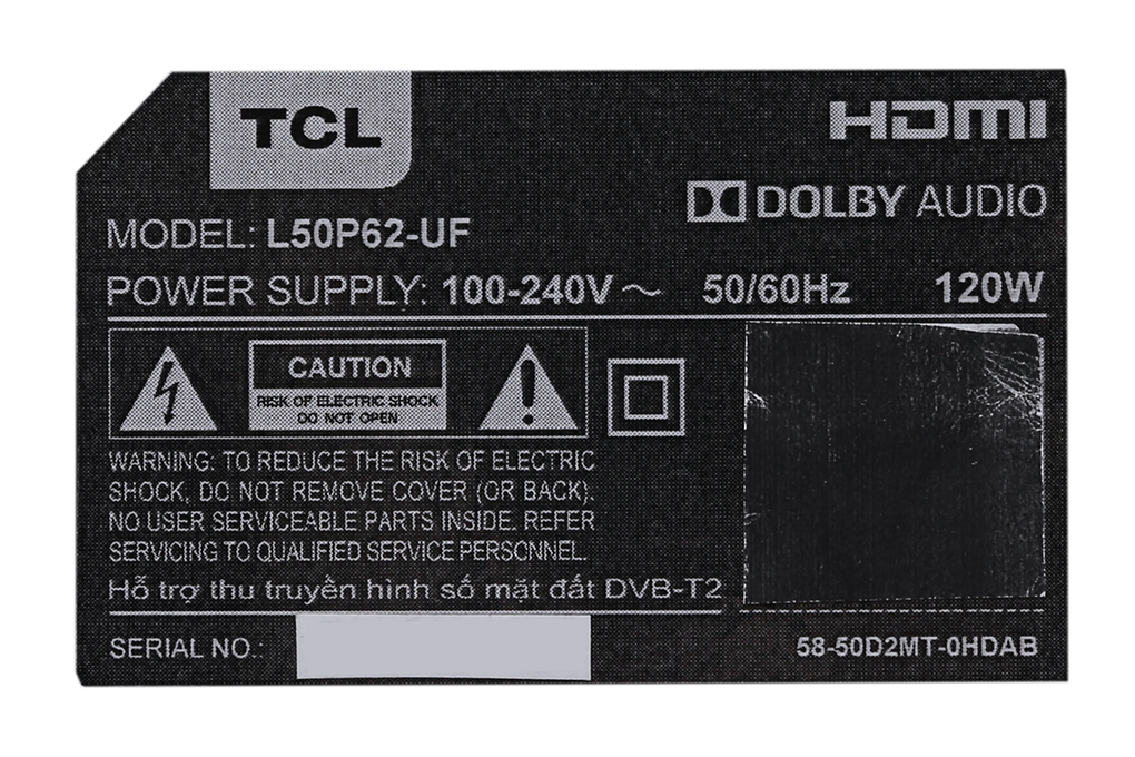 Smart Tivi TCL 4K 50 inch L50P62 Màu Đen