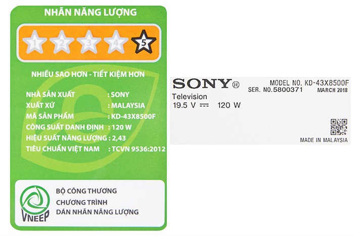 Android Tivi Sony 4K 43 inch KD-43X8500F/S Màu Bạc