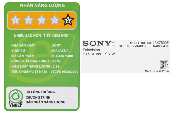 Android Tivi Sony 4K 43 inch KD-43X7500F Màu Đen