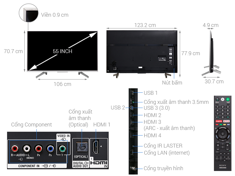 Thông số kỹ thuật Android Tivi Sony 4K 55 inch KD-55X8500F/S