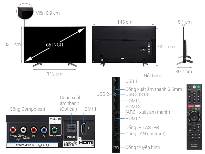 Thông số kỹ thuật Android Tivi Sony 65 inch KD-65X8500F