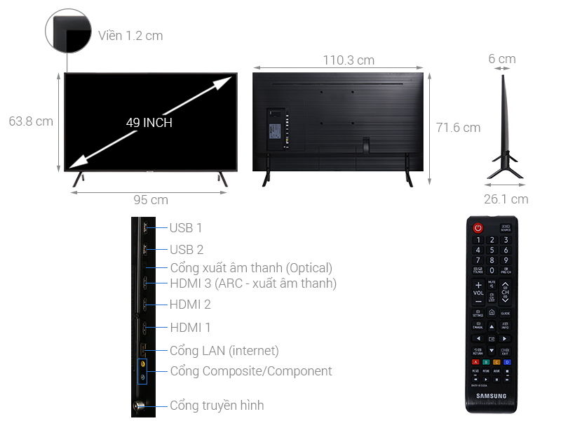 Thông số kỹ thuật Smart Tivi Samsung 4K 49 inch UA49NU7100
