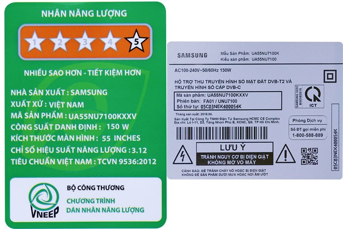 Smart Tivi Samsung 4K 55 inch UA55NU7100 Màu Đen