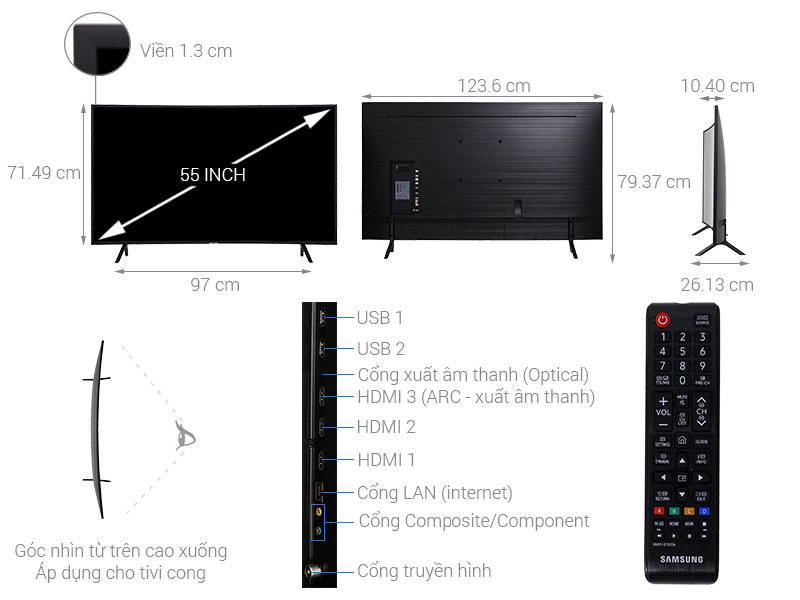 Thông số kỹ thuật Smart Tivi Cong Samsung 4K 55 inch UA55NU7300