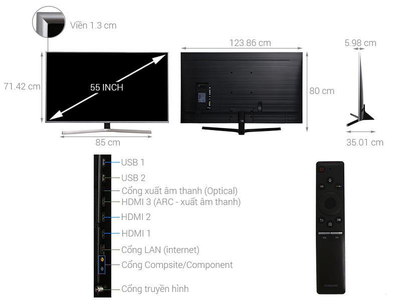 Thông số kỹ thuật Smart Tivi Samsung 4K 55 inch UA55NU7400