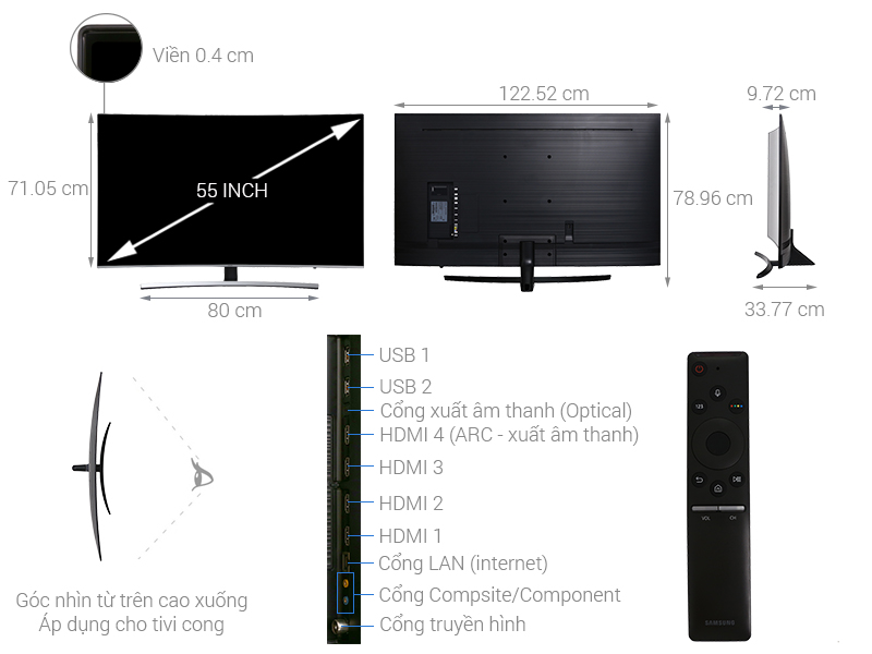 Thông số kỹ thuật Smart Tivi Cong Samsung 4K 55 inch UA55NU8500