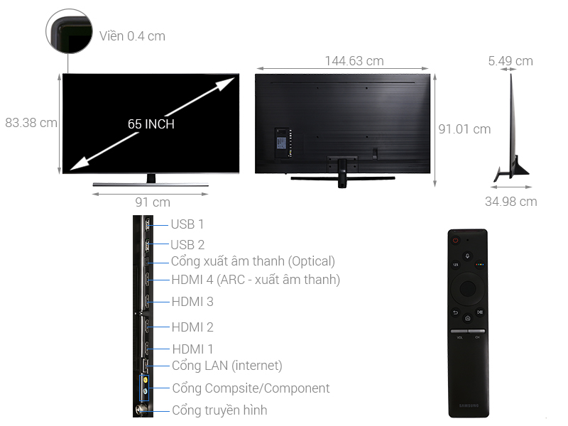 Thông số kỹ thuật Smart Tivi Samsung 4K 65 inch UA65NU8000