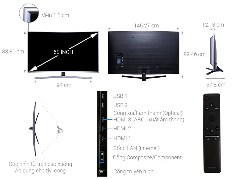 Thông số kỹ thuật Smart Tivi Cong Samsung 4K 65 inch UA65NU7500
