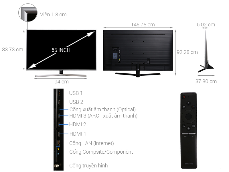 Thông số kỹ thuật Smart Tivi Samsung 4K 65 inch UA65NU7400