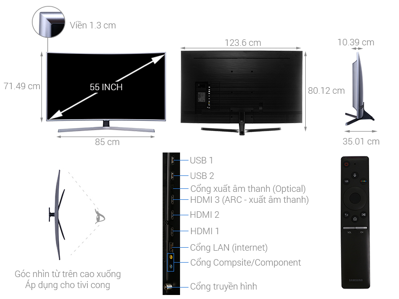Thông số kỹ thuật Smart Tivi Cong Samsung 4K 55 inch UA55NU7500