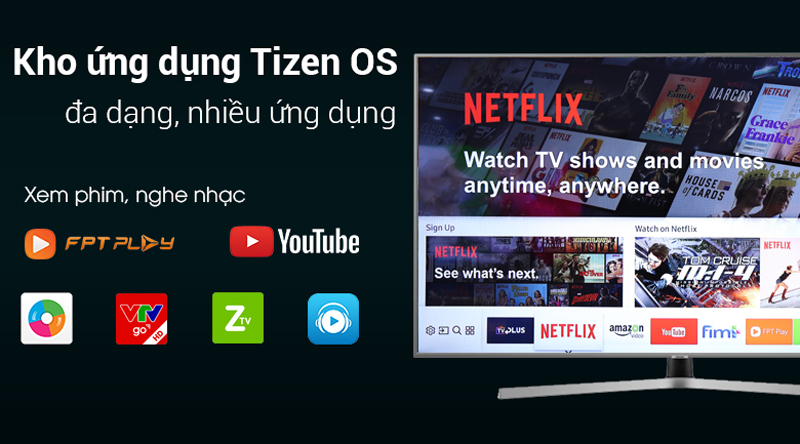 Hệ điều hành Tizen OS trực quan dễ sử dụng, kho ứng dụng phong phú Tivi Samsung 4K 50 inch UA50NU7400
