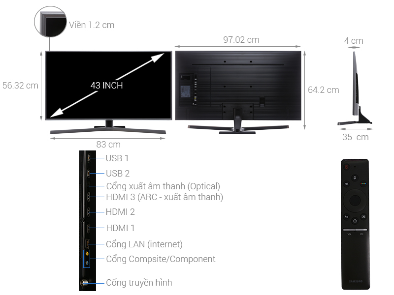 Thông số kỹ thuật Smart Tivi Samsung 4K 43 inch UA43NU7400