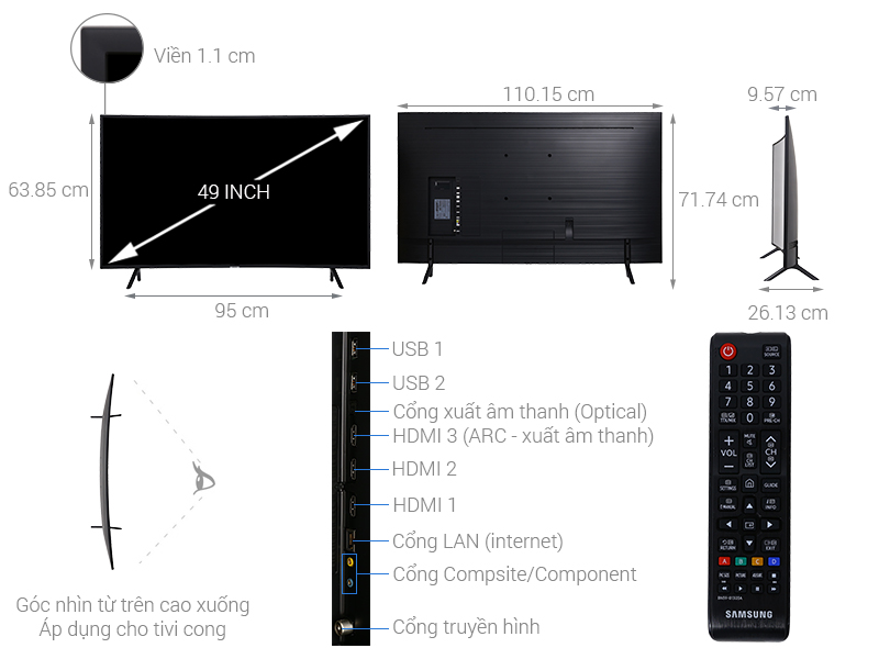 Thông số kỹ thuật Smart Tivi Cong Samsung 4K 49 inch UA49NU7300