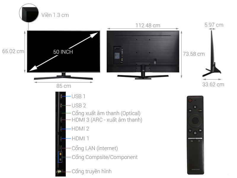 Thông số kỹ thuật Smart Tivi Samsung 4K 50 inch UA50NU7800