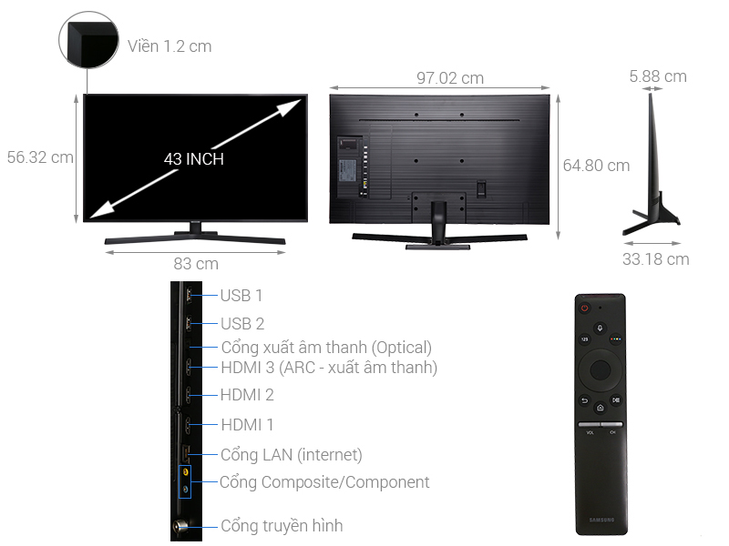 Thông số kỹ thuật Smart Tivi Samsung 4K 43 inch UA43NU7800