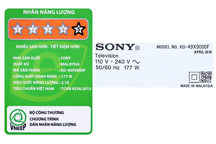 Android Tivi Sony 4K 49 inch KD-49X9000F Màu Đen