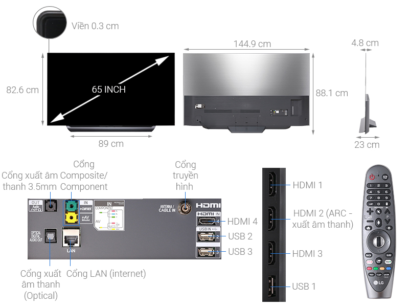 Thông số kỹ thuật Smart Tivi OLED LG 4K 65 inch 65C8PTA