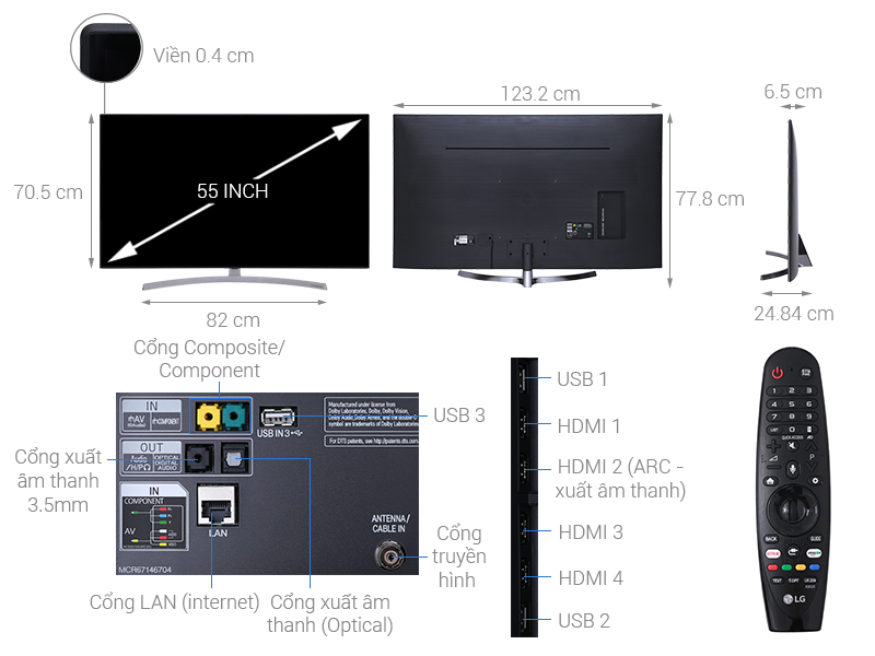 Thông số kỹ thuật Smart Tivi NanoCell LG 4K 55 inch 55SK8500PTA