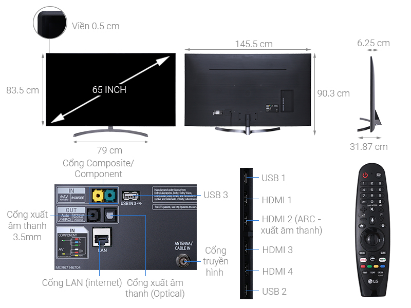 Thông số kỹ thuật Smart Tivi LG 4K 65 inch 65SK8500PTA
