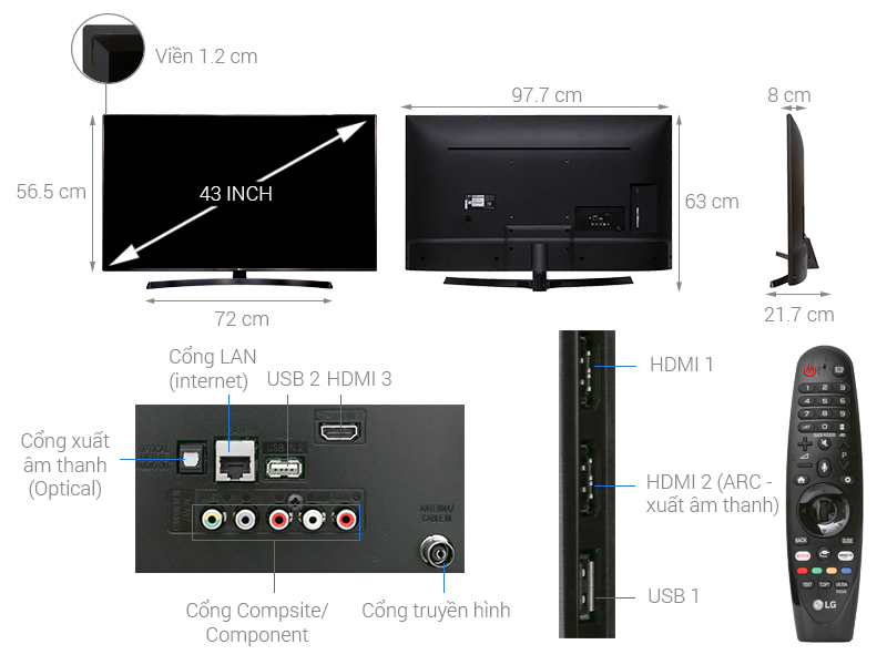 Thông số kỹ thuật Smart Tivi LG 4K 43 inch 43UK6340PTF