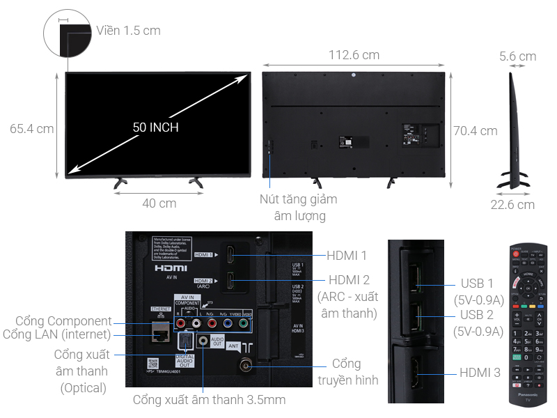 Thông số kỹ thuật Smart Tivi Panasonic 50 inch TH-50FS500V