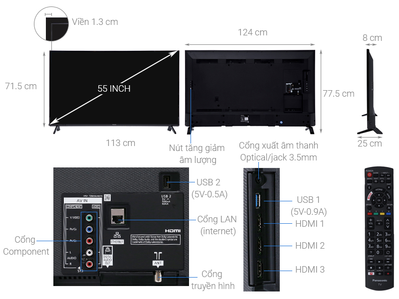Thông số kỹ thuật Smart Tivi Panasonic 4K 55 inch TH-55FX600V