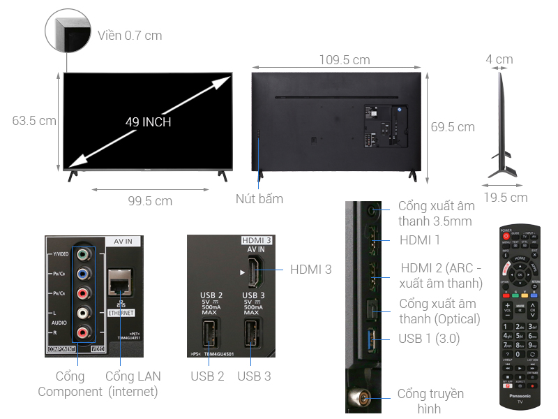Thông số kỹ thuật Smart Tivi Panasonic 4K 49 inch TH-49FX700V