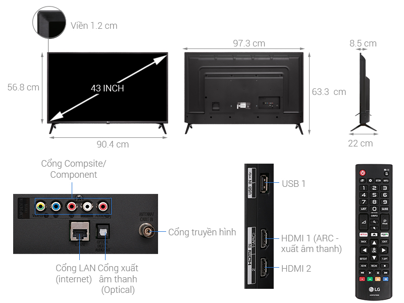 Thông số kỹ thuật Smart Tivi LG 43 inch 43LK5400PTA