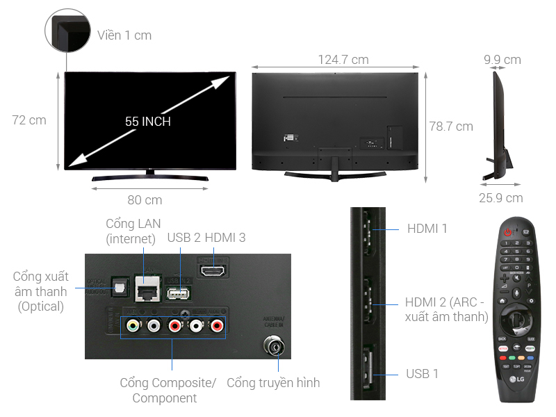 Thông số kỹ thuật Smart Tivi LG 4K 55 inch 55UK6340PTF