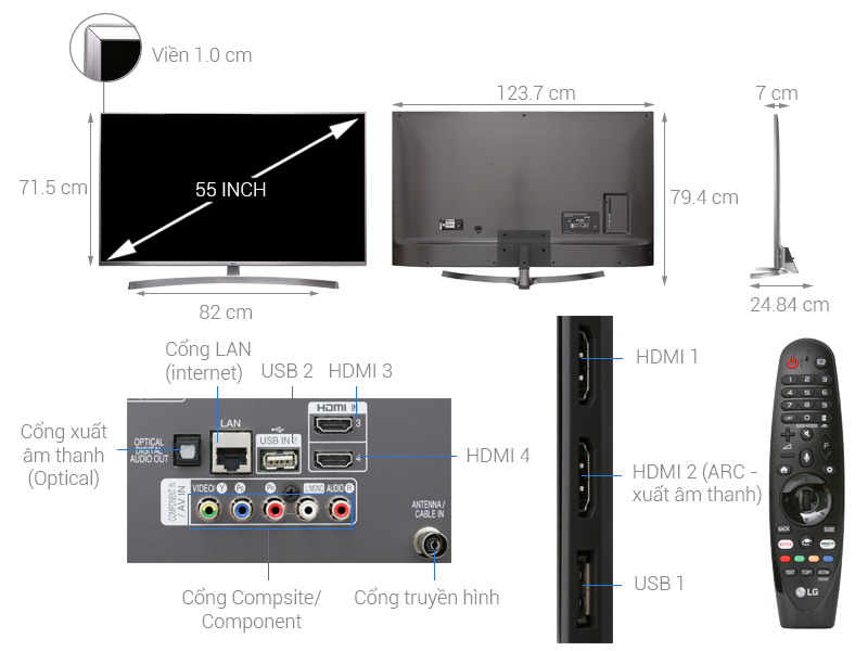 Thông số kỹ thuật Smart Tivi LG 4K 55 inch 55UK7500PTA