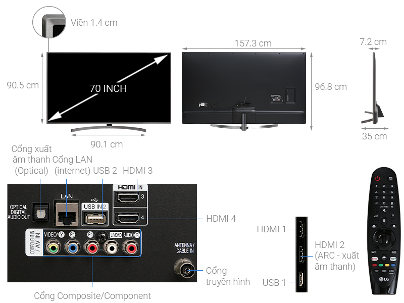 Smart Tivi LG 4K 70 inch 70UK6540PTA - giá tốt, có trả góp