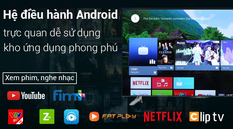 Android Tivi Sharp 4K 50 inch LC-50UA6800X - hệ điều hành Android