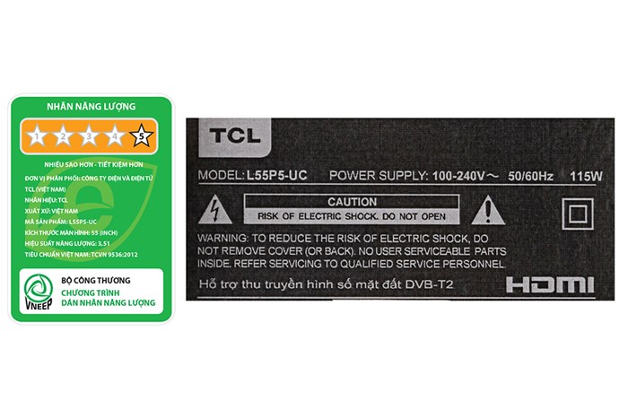 Smart Tivi Cong TCL 4K 55 inch L55P5-UC Màu Đen