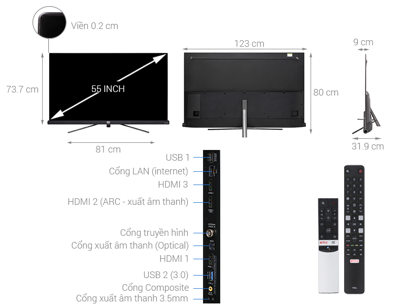 Thông số kỹ thuật Android Tivi TCL 4K 55 inch L55C6-UF