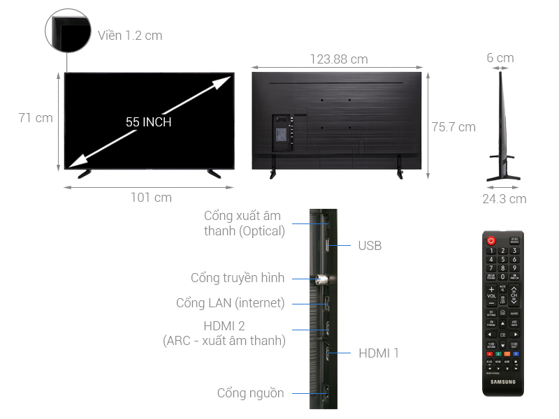 ThÃ´ng sá» ká»¹ thuáº­t Smart Tivi Samsung 4K 55 inch UA55NU7090