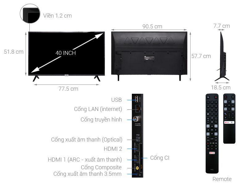 Thông số kỹ thuật Android Tivi TCL 40 inch 40S6500