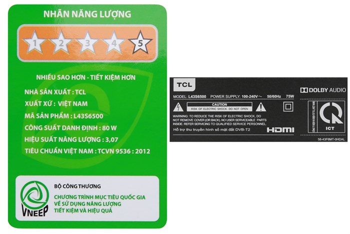 Android Tivi TCL 43 inch L43S6500 Màu Đen